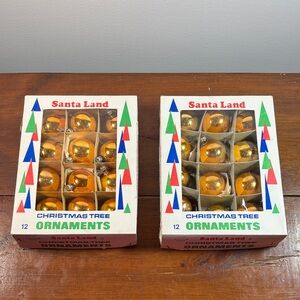 Vintage Santa Land Gold Round Christmas Tree Ornaments Two Box of 12 Pieces Each